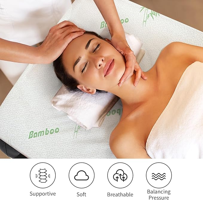 HOMBYS Memory Foam Massage Bed Mattress Topper with Cooling Rayon Derived from Bamboo Cover, Lash Bed Table Mattress Topper with Elastic Bands, Cushion Only, White, 73" x 24"