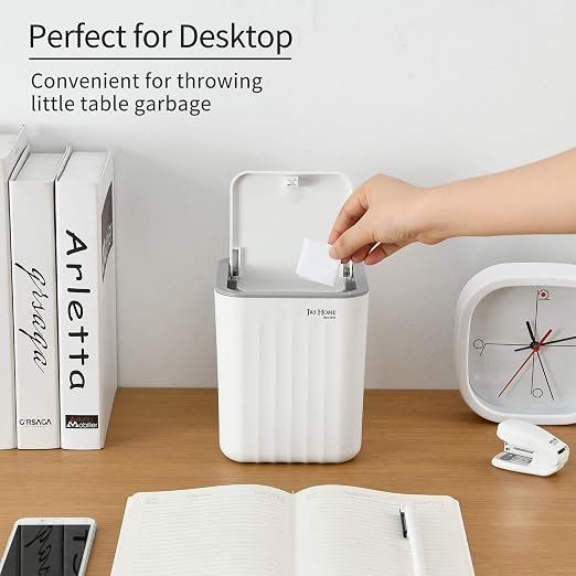SUBEKYU 0.6 Gal Mini Desktop Trash Can with Lid, Small Square Countertop Garbage Bin, Plastic Tiny Tabletop Wastebasket for Office/Kitchen/Coffee Table, White - Image 4