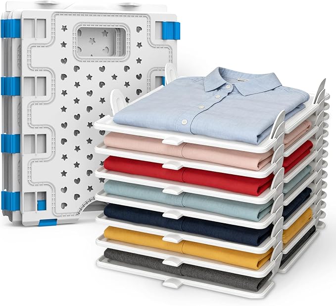 Accenter 10Pc Stackable Closet Organizer & Shirt Folder Board Bundle Tshirt Organizer for Closet Organizers and Storage Clothes Folding Board for Closet Storage Suitable for Lightweight Clothing White by Accenter