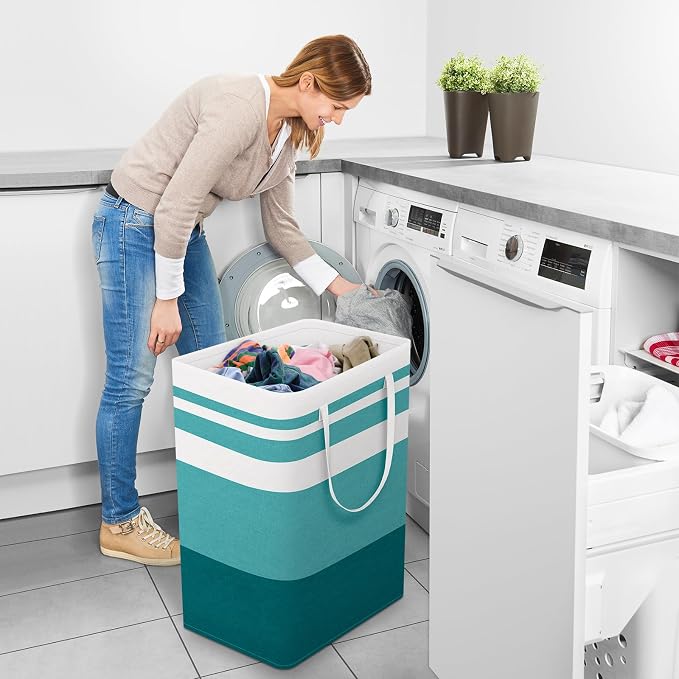 StorageRight Large Collapsible Laundry Basket Hamper with Easy Carry Handles，Freestanding Clothes Hampers for Laundry, Bedroom, Dorm, Towels, Toys, 75L, Green - Image 6