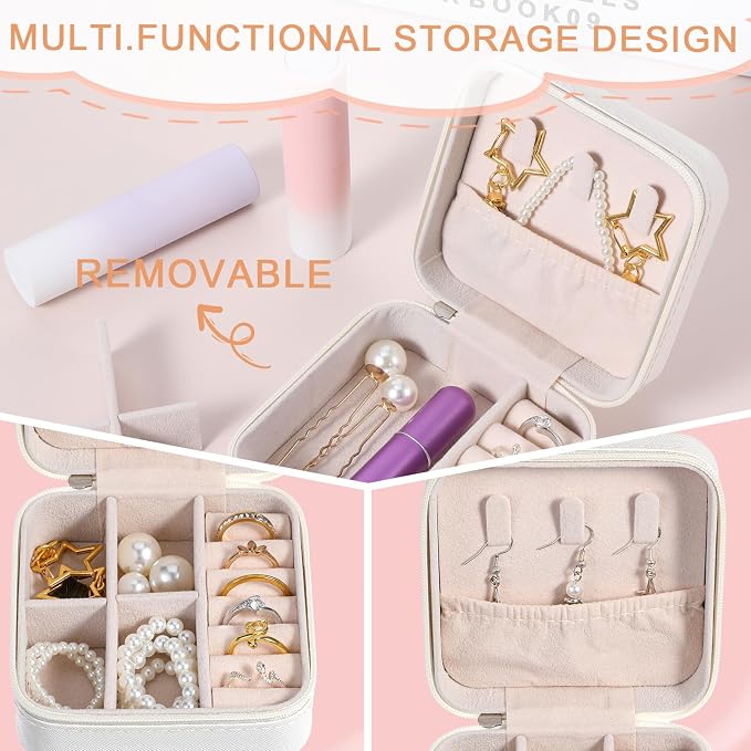 Kifmurase 8PCS Travel Jewelry Case, Small Portable Bridesmaid Jewelry Gift Box, PU Leather Jewelrys Case Organizer Storage for Rings Earrings Necklaces, Women Girls Bridesmaid Proposal Gifts(Beige) - Image 3