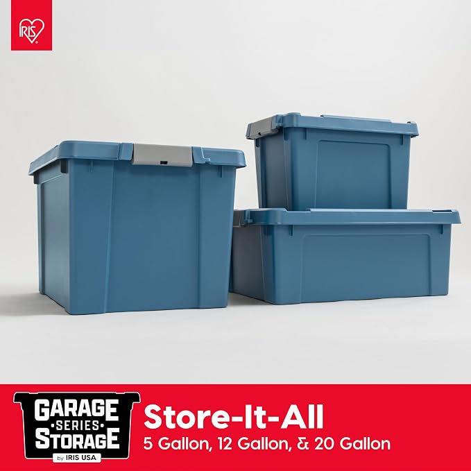 IRIS USA 12 Gallon Eco-Friendly Lockable Storage Bins with Lids, 4 Pack - Made in USA, Heavy Duty, Stackable Containers, Garage Organizing Bins Moving Tubs, Rugged Sturdy Equipment Utility Box - Navy - Image 3