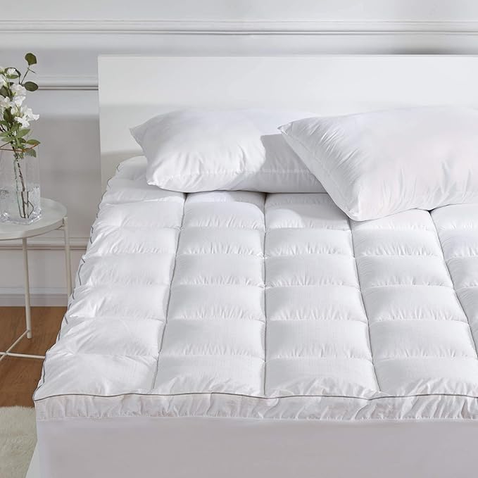 SLEEP ZONE Full Cotton Mattress Topper, Ultra Fluffy Soft Mattress Pad Pillowtop Cooling Mattress Cover Fits 8-21 inch Deep Pocket, White