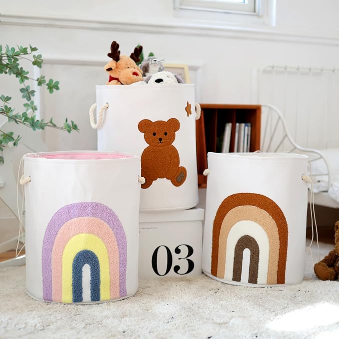 INough Large Laundry Basket Tall Baskets Storage for Dirty Clothes, Toys Storage Bins Baby Hamper 58L Clothes Hamper Blanket Basket Baby Toys Organizer for Nursery Bedroom Living Room Decor, Bear - Image 9