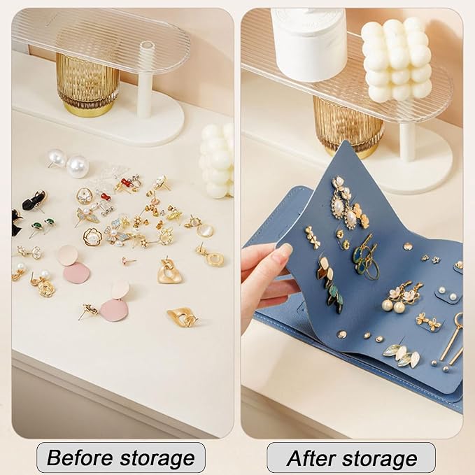 LAKE OF FIRE Earring Holder Organizer with Foldable Book Design Jewelry Book Organizer, Portable Pu Leather Travel Earring Case(Blue) - Image 4