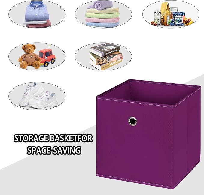 Foldable Storage Cubes Bins ,11 Inch Cloth Storage Cube Fabric Storage Box Cubes Organizer Baskets with Handles for Home Organizer Set of 6 (Purple) - Image 3