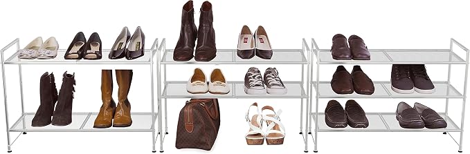 Simple Houseware 3-Tier Stackable Mesh Shoe Rack, Silver - Image 3