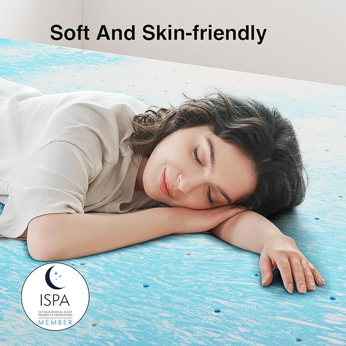 Novilla King Memory Foam Mattress Topper 2 Inch, Cooling Gel Infused, Ventilated Pressure Relief Pad, Soft Comfort for Sofa, RV, Camper, Dorm Room