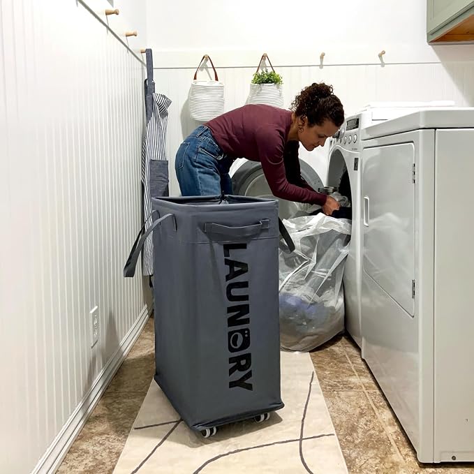 CHICVITA Rolling Laundry Basket with Wheels,75L Large Collapsible Laundry Hamper with Removable Wash Bag Space for Corner Dorms, Grey - Image 8