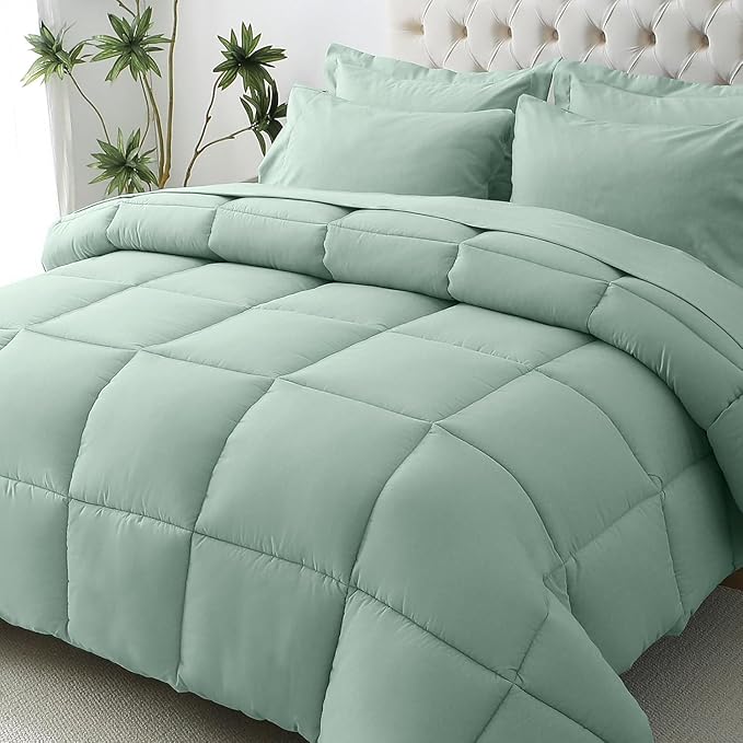 JOLLYVOGUE Twin Comforter Set, Ultra-Soft Bed in a Bag Twin Size 5 Pieces, Oeko-TEX Certified Bedding Set with Down Alternative Comforter, Sheets, Pillowcases & Shams, Sage Green