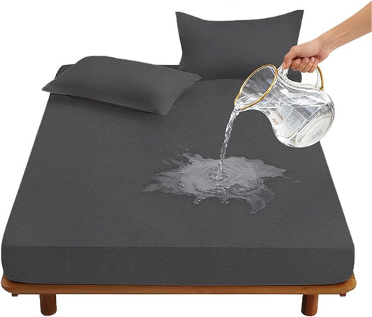 Klmnop Waterproof Mattress Topper Cover Queen Size, 2-3 Inch Memory Foam Latex Mattress Protector for RV Hotel Home, Machine Washable Dark Grey(Queen 80 x 60 Inch, Only Cover)