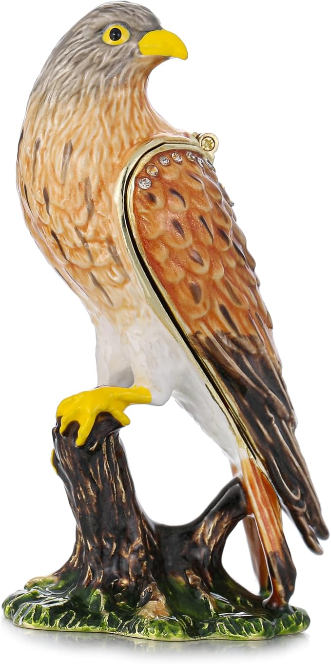 Hand Painted Animal Trinket Box for Home Decor, Hinged Jewelry Organizer Storage, Unique Personalized Collectible Keepsake Figurine Handmade Decorative Ornament Gifts (Kestrel) by AzurtLCX