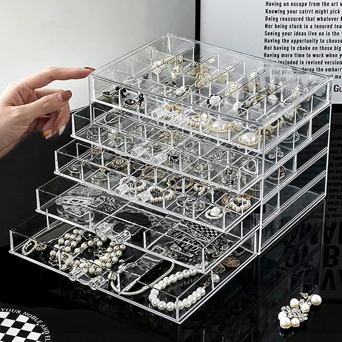 YUFONG Jewelry Boxes Earring Storage Box Organizer 5 Drawers Jewelry Organizer Acrylic Jewelry Storage Box Holder Compartment Transparent Display Storage Case Gift for Women Girls (84 Girds) by YUFONG