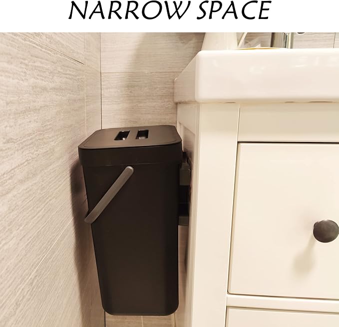 stonespace Under Sink Trash Can，Kitchen Compost Bin, Diaper Pail, 3.2 Gallon/12L Hanging Garbage Can for Baby Crib/Bathroom/Cupboard, Plastic Food Waste Bin,1 Pack Black - Image 5