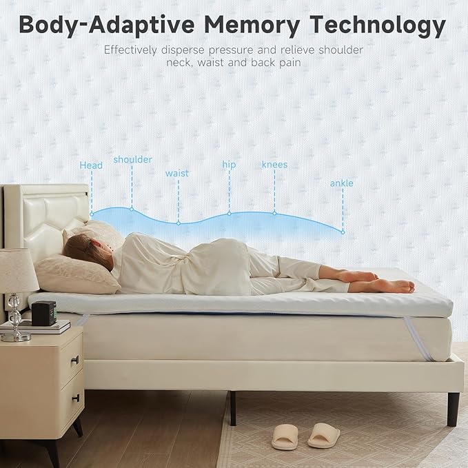 WAVV 3 Inch Gel Memory Foam Mattress Topper Queen, Egg Crate Mattress Topper, Cooling Pad, with Removable and Washable Cover, Relieve Back Pain, Pressure Relief