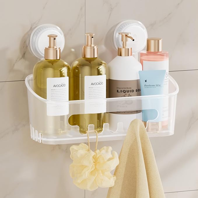 TAILI Shower Caddy Suction Cup 2 Pack, Heavy Duty Bathroom Organizer, Removable Shelves for Inside Shower, Shampoo, Waterproof Suction Plastic Storage for Bathroom Accessories Holder, Frosted Clear by TAILI