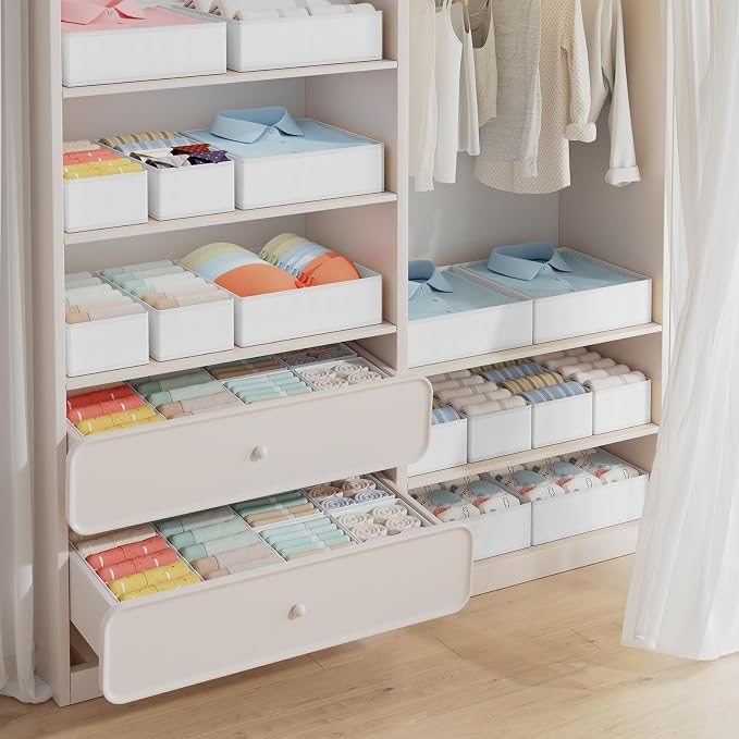 DIMJ Drawer Organizer Clothes Storage - 18 Pack Baby Dresser Organizer for Nursery, Foldable Closet Drawer Organizer Bins for Bedroom Organization, Fabric Storage Dividers for Socks, Underwears, Bras - Image 4