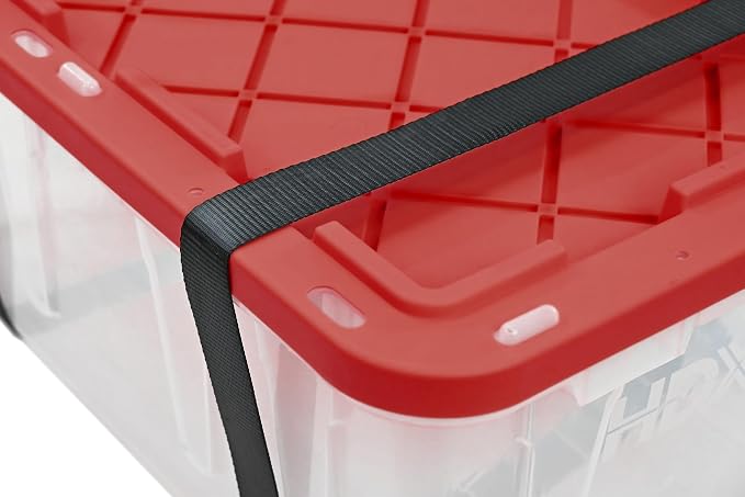 CX BLACK & YELLOW, XTRA TALL 27-Gallon Heavy Duty Clear Storage Container & Snap-Tight Lid, Clear & Red (28.5L x 19.4W x 15.2H), Weather-Resistant, Stackable, See-Through Organization Tote - Image 3