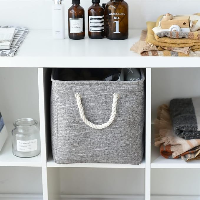 TheWarmHome Storage Basket for Organizing - 16x12x12 inch 3 Pack Fabric Storage Cubes, Cube Storage Bin for Shelves Closet Organizer Cloth Gift Toy (Grey) - Image 4