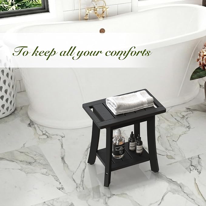 HIPS Shower Bench Inside Shower Stool with Storage Shelf, Waterproof Spa Bath Chair for Bathroom, Seat or Organizer for Living Room, Bedroom - Great for All Ages Unisex Elderly (Small, Black) - Image 2