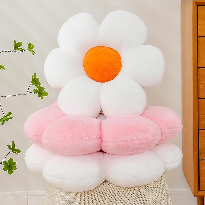 CANGHI Hot Pink Flower Pillow 19.68 inch Flower Shaped Throw Pillows Daisy Plush Pillow Floor Pillows Seat Cushion Cute Aesthetic Decorative Throw Pillows for Bed Home Sofa Chair Couch Decor