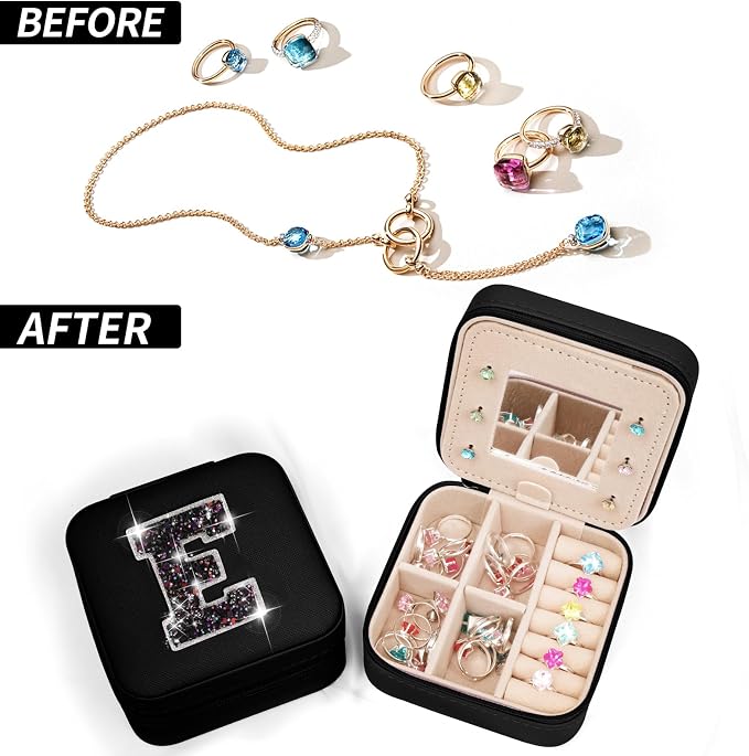 Uygafly Travel Essentials for Women - Mini Jewelry Organizer, Cute Personalized Jewelry Box, Birthday Gifts for Girls Women | Black - Image 6