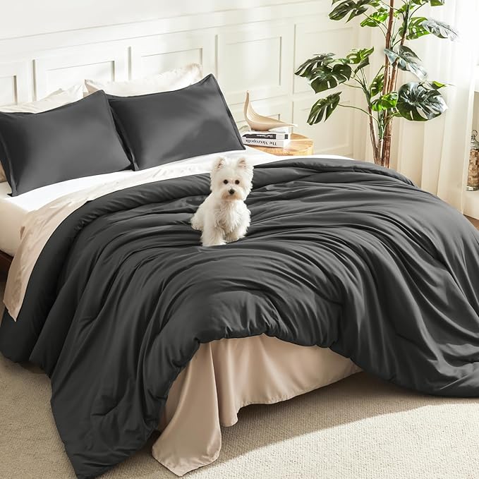Litanika Grey Comforter Set Twin/Twin XL Size, 2 Pieces Lightweight Plain Bedding Comforter Set, All Season Fluffy Bed Set (66x90In Comforter & 1 Pillowcase)