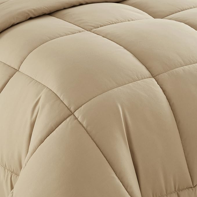 Sweet Home Collection 7 Piece Comforter Set Bag Solid Color All Season Soft Down Alternative Blanket & Luxurious Microfiber Bed Sheets, Taupe, Twin XL