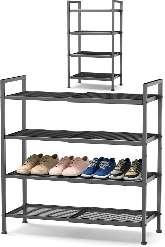 4 Tier Shoe Rack, Expandable Shoe Rack for Closet, Adjustable Shoe Organizer for Entryway, Shoe Storage Organizer for Door Entrance, Garage, Bedroom by Unknown
