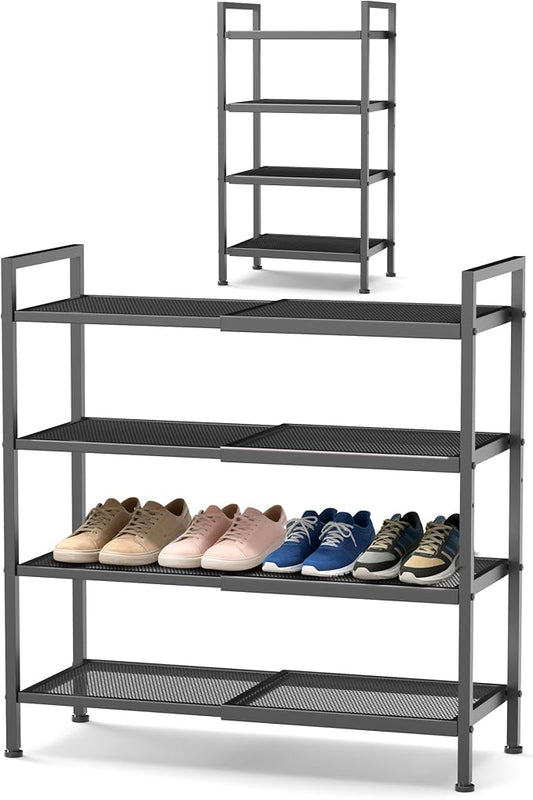 4 Tier Shoe Rack, Expandable Shoe Rack for Closet, Adjustable Shoe Organizer for Entryway, Shoe Storage Organizer for Door Entrance, Garage, Bedroom by Unknown