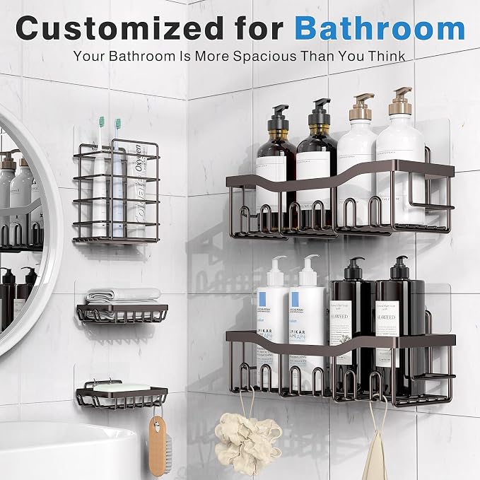 EUDELE 5-Pack Rustproof Stainless Steel Shower Caddy Set– No Drill Adhesive Bathroom Organizer, Space-Saving Shower Shelves for Apartment Essentials, Bathroom/Kitchen Storage Home Decor-L Size - Image 2