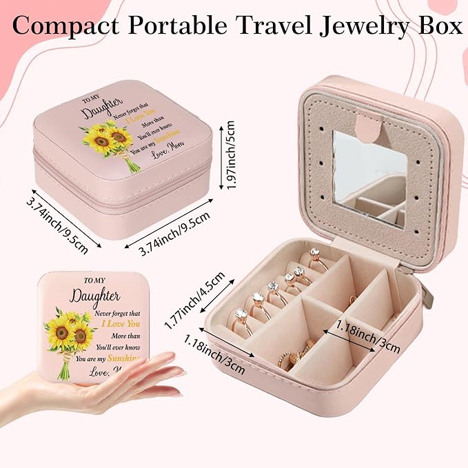 Daughter Gifts To My Daughter Sunflower Jewelry Box Valentines Mothers Day Birthday Gifts for Daughters from Mom Christmas Graduation Gift for Daughters Adult Portable Travel Jewelry Case - Image 2