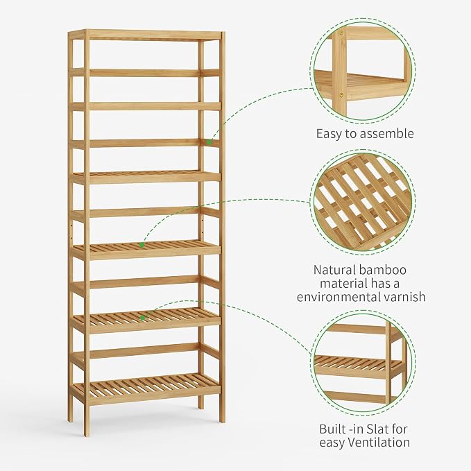 Bamboo Rack, Adjustable Bamboo Shelf, Stand Utility Storage Shelf Multifunctional Bathroom Kitchen Living Room Holder Plant Flower Stand (6-Tier) - Image 5