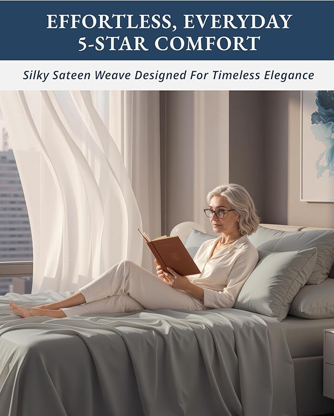 LANE LINEN 100% Egyptian Cotton Twin Sheets Set, Sustainably Produced Luxury Hotel Like Thick Twin Bed Sheets, Naturally Temperature Regulating Machine Washable Cotton Sheets - Silver