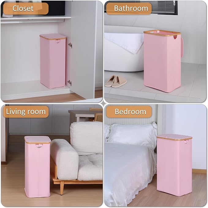 iEGrow Laundry Hamper with Lid, 110L Large Laundry Basket with Handle and Lid, Collapsible Clothes Basket Organizer with Removable Inner Bag for Clothes Toys Towels,Pink - Image 7