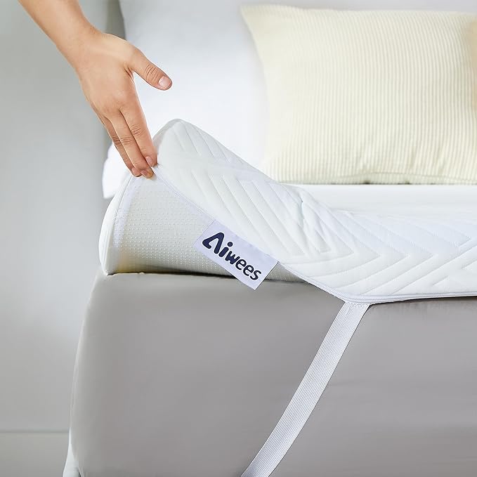 Memory Foam Mattress Topper, 3 inch King Mattress Topper with Removable Soft Cover, Bed Topper for Dorm, Travel, Guest Mat, Non-Slip Design & Pressure Relief Back Pain, White