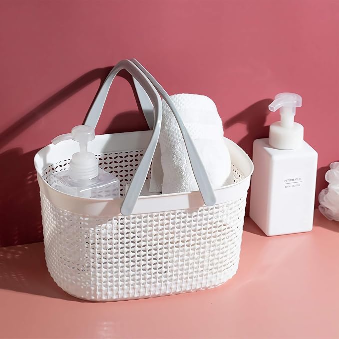 rejomiik Portable Shower Caddy Basket, Plastic Organizer Storage Tote with Handles for Bathroom, College Dorm, Kitchen, White - Image 4
