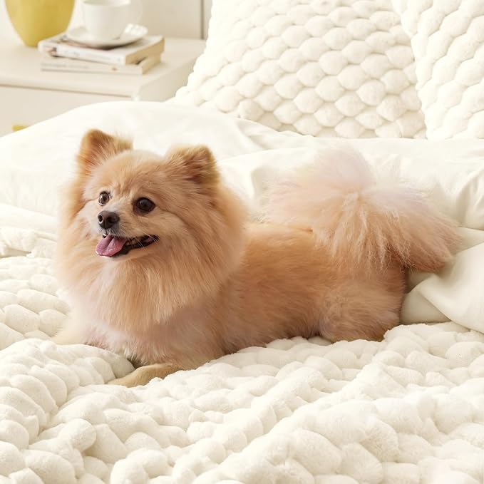 BEDELITE Fluffy Twin Comforter Set - Beige Fleece Soft Comforter for Twin Size Bed, Luxury Warm Bedding Set for Winter, Fuzzy Bed Set 2 Pieces (1 Comforter, 1 Pillowcase)