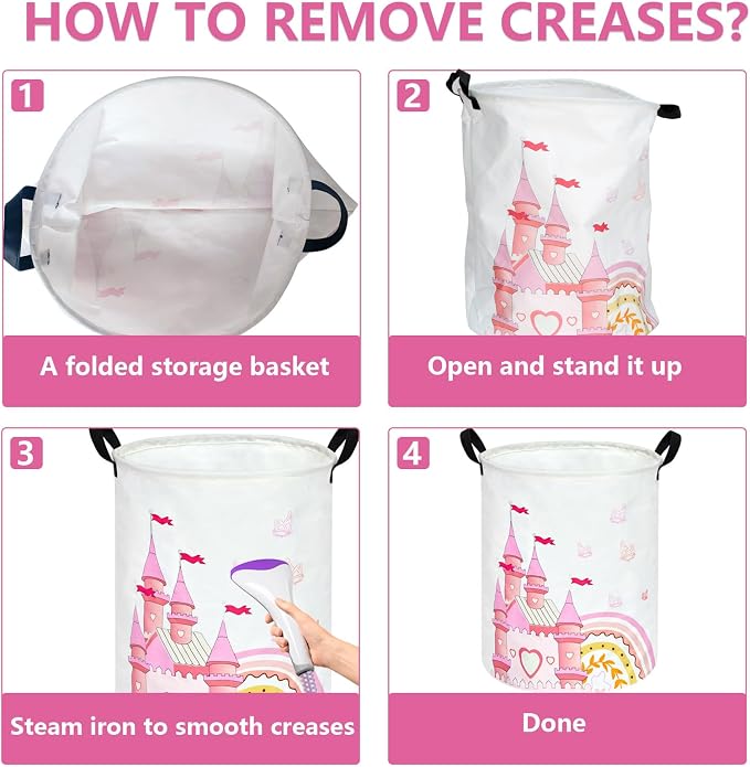 MAIZMZ Kids Hamper Pink Castle Storage Bins Organizer Toy Box Laundry Basket Large Canvas Collapsible Chest for Home/Dorm/Kitchen/Pet/Office/Closet/Shelf/Gift Baskets - Image 5