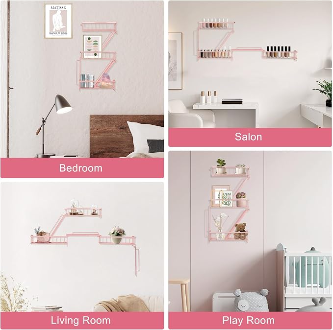 SweetSage Fire Escape Shelf - Pink Wall Decor Floating Shelves, Cute Metal Ladder Shelving for Bedroom, Home Decor Display (3-Tier) - Image 6