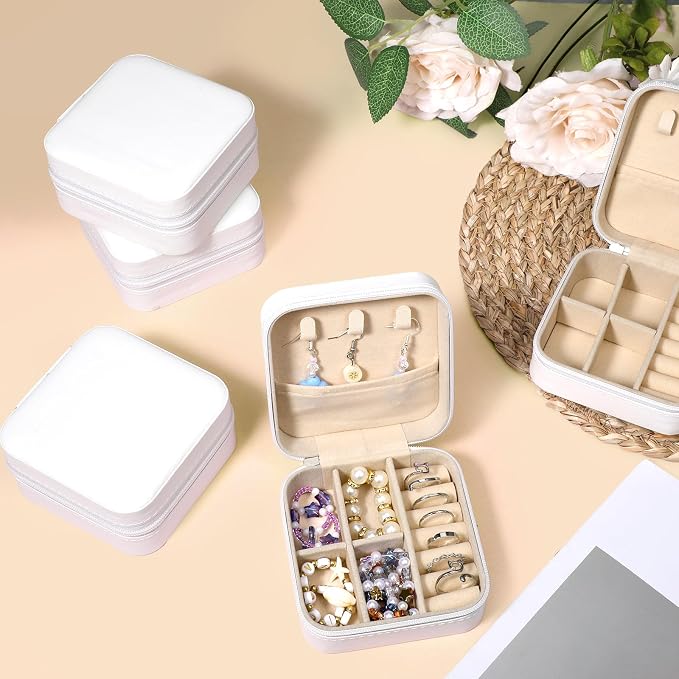 12 Pack Small Travel Jewelry Box Bulk Bridesmaid Proposal Gift Boxes Portable Mini Travel Jewelry Case PU Leather Earring Storage Box with Dividers for Women Girls Rings Necklace Earring Organizer - Image 4