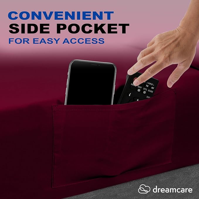 DREAMCARE Full Size Sheets – 4 pcs Cooling Sheets – up to 21” Deep Full Sheet Set – Hotel Luxury Sheets & Pillowcases – Superior Softness 100% Fine Microfiber with Side Pocket – Burgundy