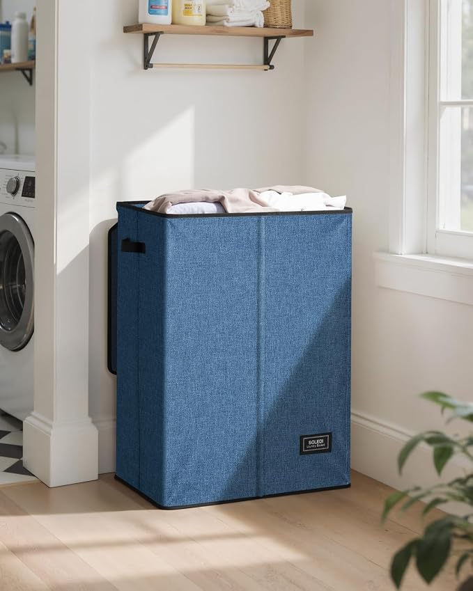 SOLEDI Laundry Hamper with Lid 130L Large & Tall Collapsible Laundry Basket, Clothes Hamper with Bag Removable Easy to Carry, Dirty Hampers for Bedroom, Bathroom, Dorm, College, Blue - Image 2