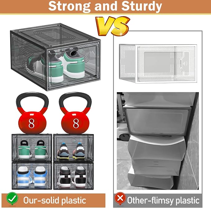 caktraie 10 Pack Thicken Shoe Organizer Stackable,Upgraded Sturdy Shoe Storage Box with Magnetic Door,Shoe Containers For Sneaker Display,Hat Organizer,Black… - Image 2