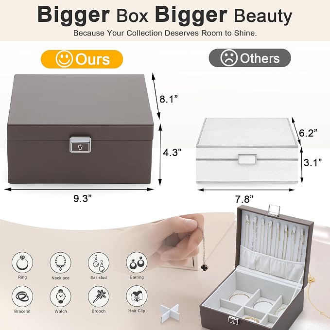 Jewelry Organizer Boxes for Women,Travel Jewelry Case, 2 Layers Removable Jewelry Box,Storage for Necklace, Bracelet, Earring,Rings,Jewelry Box Gifts for Women Girls - Image 2