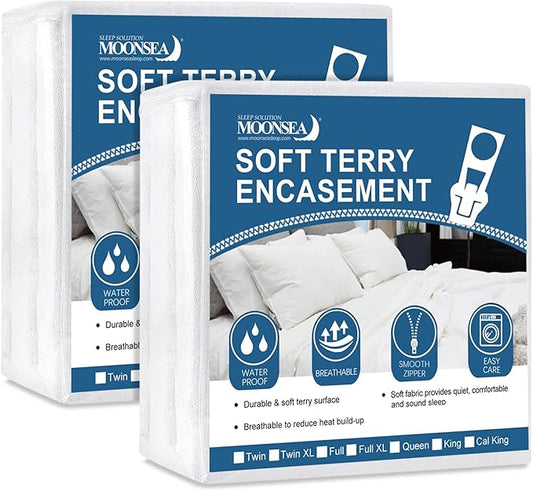 2 Pack Twin Size Mattress Protector Zippered with Ultra Soft Terry Surface, 6-Side Waterproof Mattress Encasement, Durable Zipper, Noiseless, for Standard Twin Size Mattress 39'' X 75''