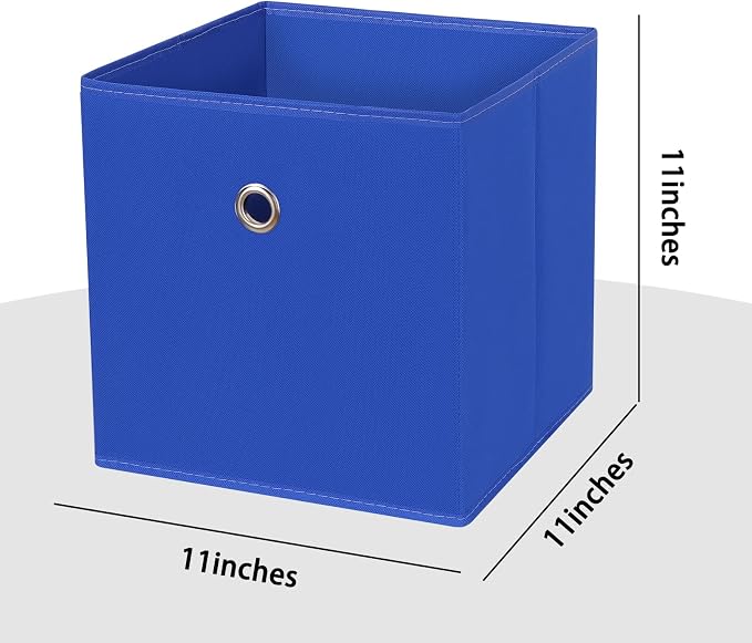 Foldable Storage Cubes Bins ,11 Inch Cloth Storage Cube Fabric Storage Box Cubes Organizer Baskets with Handles for Home Organizer Set of 3 (Dark Blue) - Image 2