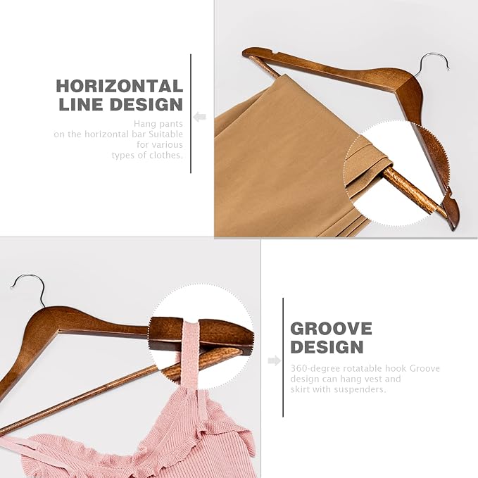 HOUSE DAY Wooden Hangers 20 Pack, Heavy Duty Wood Coat Hangers for Closet, Smooth Finish Wooden Suit Hanger with Non Slip Pants Bar, Sturdy Walnut Wood Clothes Hanger for Shirts - Image 3