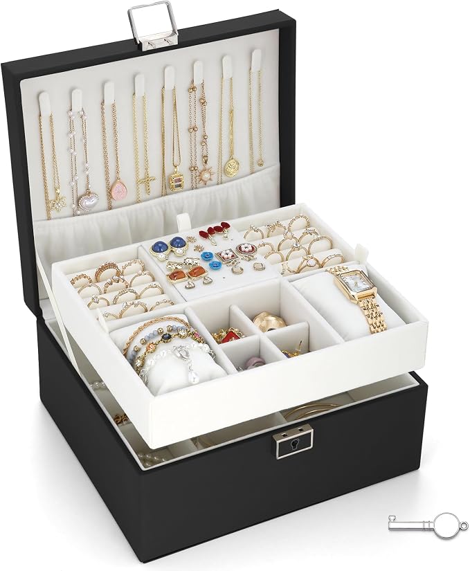 Jewelry Organizer Boxes for Women,Travel Jewelry Case, 2 Layers Removable Jewelry Box,Storage for Necklace, Bracelet, Earring,Rings,Jewelry Box Gifts for Women Girls by IBURTEN