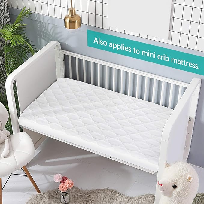 Pack and Play Mattress Pad Sheets Waterproof 2 Pack, Quilted Pack and Play Mattress Protector Cover Fitted Fits for Graco Pack n Play Playard Mattress/Playpen Mattress, White, 39" x 27"
